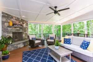 fireplace on screened in porch